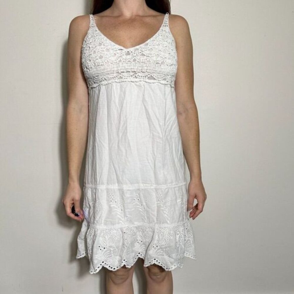 White Bohemian 100% Cotton Cottagecore Embroidered Dress Bridal Size Medium